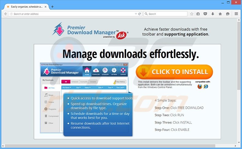 premier download manager toolbar promoted by pop-up ads