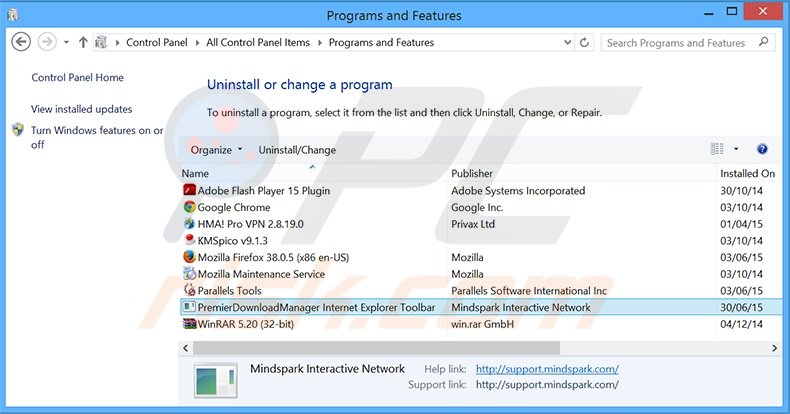 PremierDownloadManager browser hijacker uninstall via Control Panel