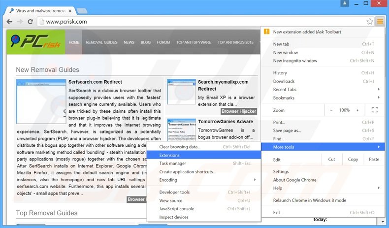 Removing Real Desktop Pool  ads from Google Chrome step 1