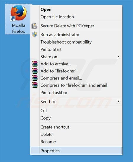 Xóa safefinder.com khỏi shortcut Mozilla Firefox mục tiêu 1