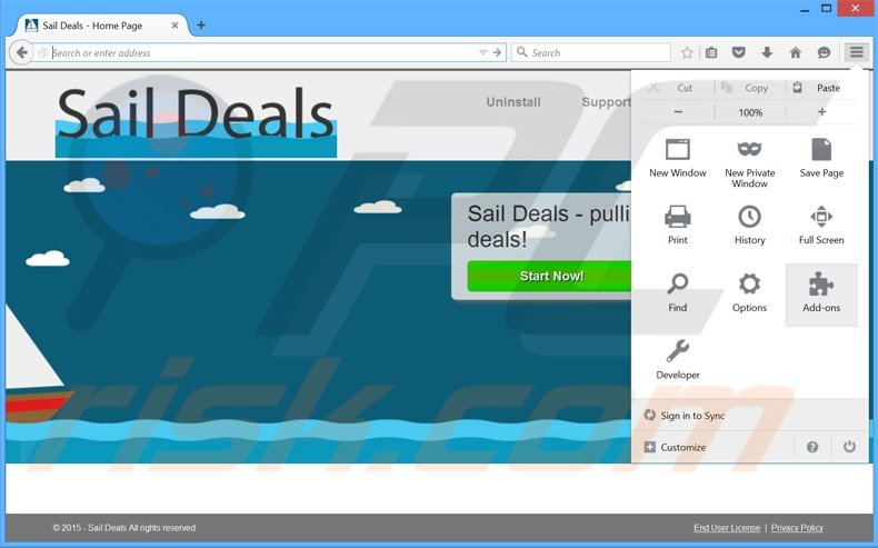 Removing Sail Deals ads from Mozilla Firefox step 1