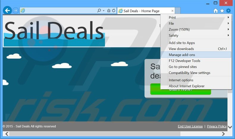 Removing Sail Deals ads from Internet Explorer step 1