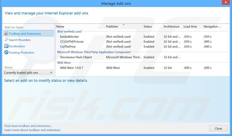 Removing Sail Deals ads from Internet Explorer step 2