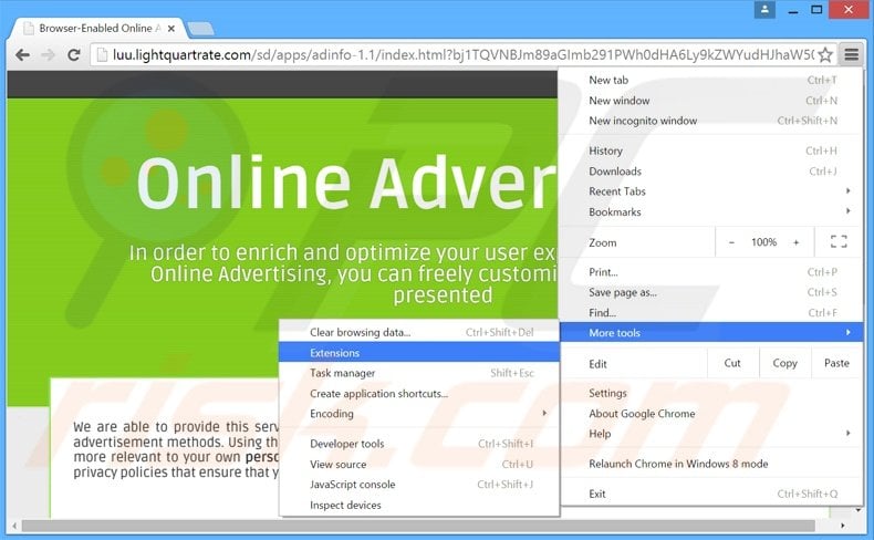 Removing adblocker  ads from Google Chrome step 1