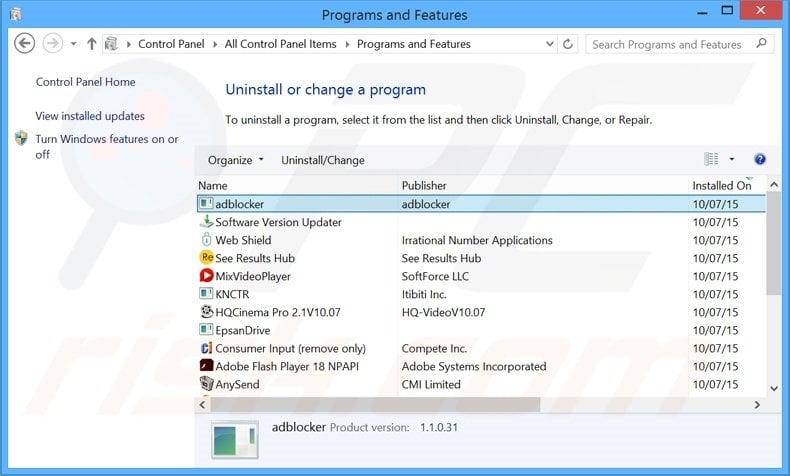 adblocker adware uninstall via Control Panel