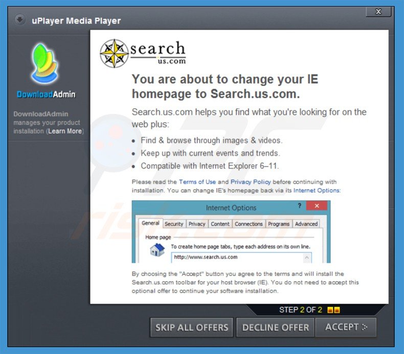 search.us.com browser hijacker installer