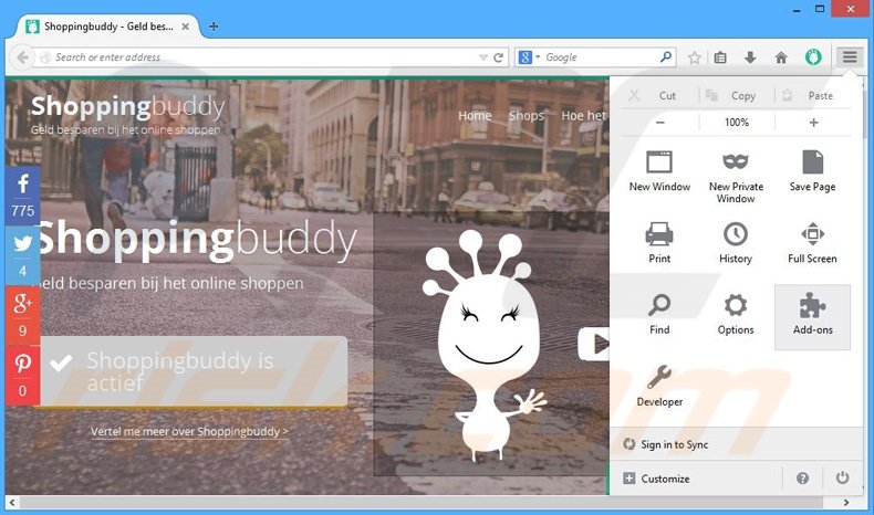 Removing Shoppingbuddy ads from Mozilla Firefox step 1