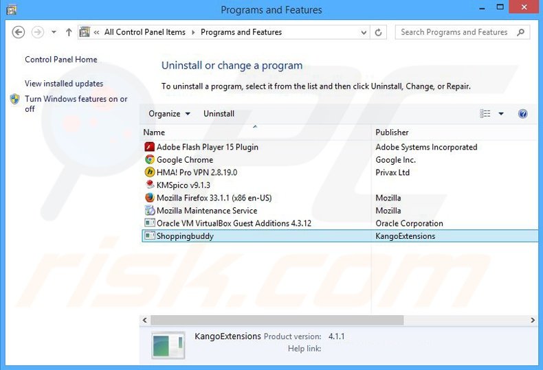 Shoppingbuddy adware uninstall via Control Panel
