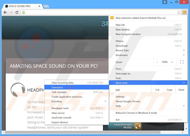 Removing SpaceSoundPro  ads from Google Chrome step 1
