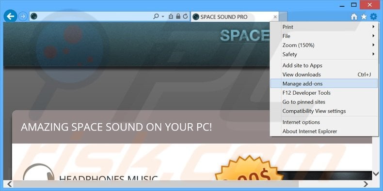 Removing SpaceSoundPro ads from Internet Explorer step 1