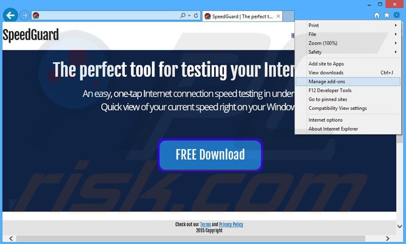 Removing SpeedGuard ads from Internet Explorer step 1