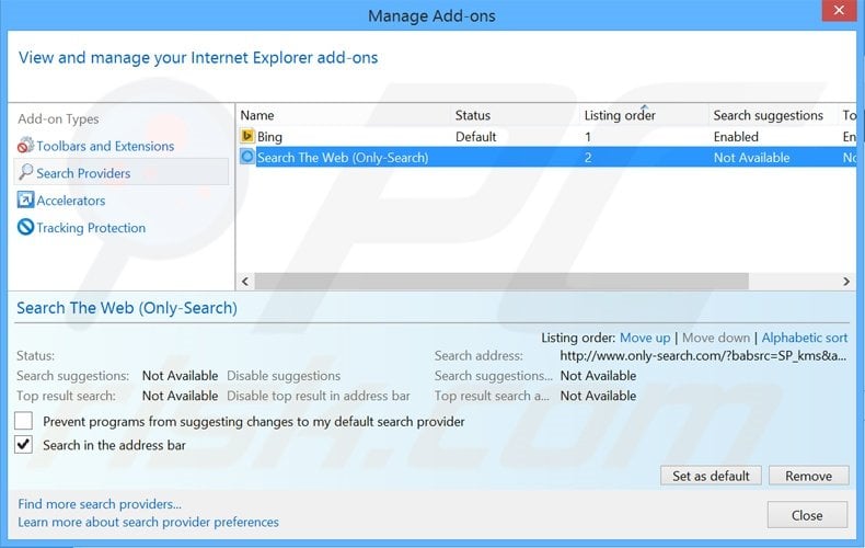 Removing spot-search.com from Internet Explorer default search engine