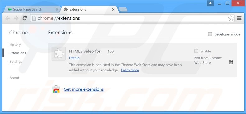 Removing super-page.com related Google Chrome extensions
