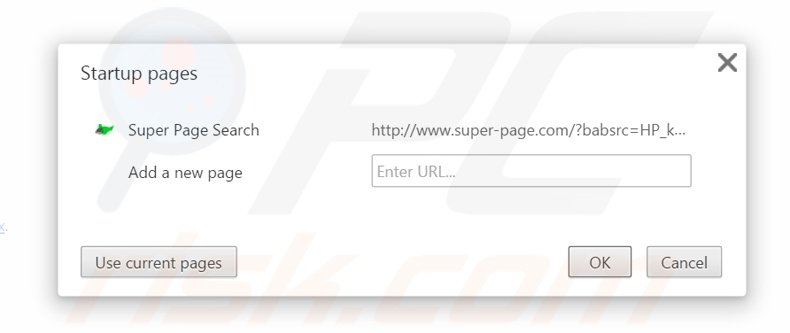 Removing super-page.com from Google Chrome homepage