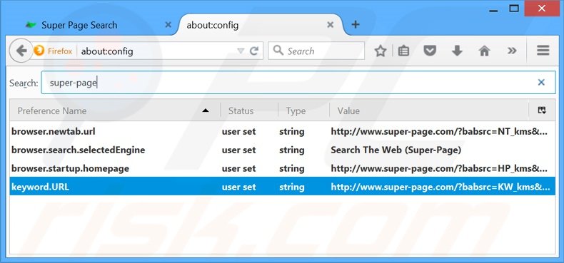 Removing super-page.com from Mozilla Firefox default search engine