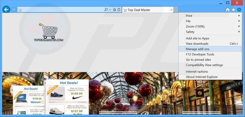 Removing Top Deal Master ads from Internet Explorer step 1