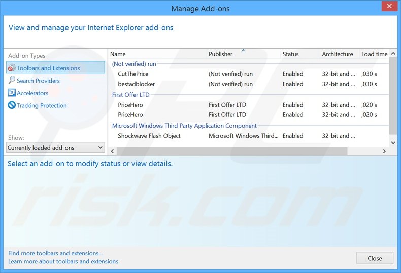 Removing Top Deal Master ads from Internet Explorer step 2