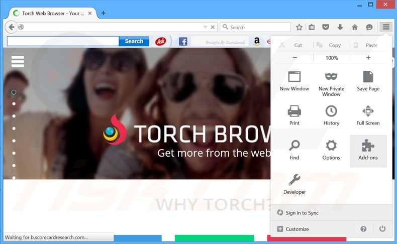 Removing Torch Browser ads from Mozilla Firefox step 1