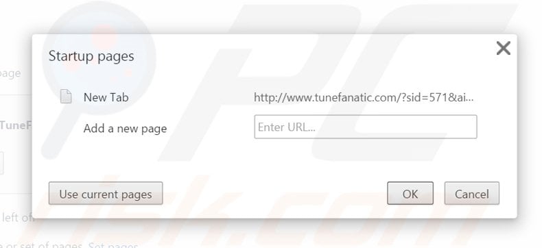 Removing tunefanatic.com from Google Chrome homepage