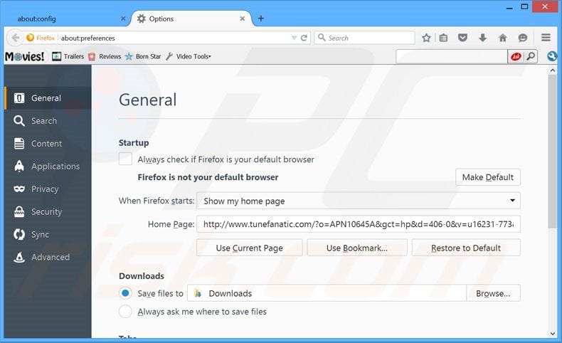 Removing tunefanatic.com from Mozilla Firefox homepage