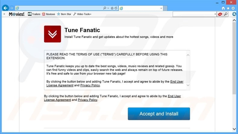 Website used to promote TuneFanatic browser hijacker