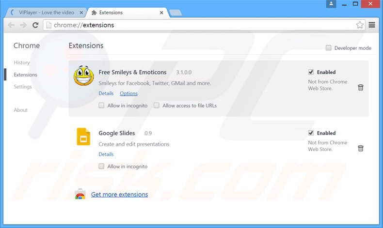 Removing ViPlayer ads from Google Chrome step 2