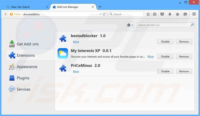 Removing websearchy.com related Mozilla Firefox extensions