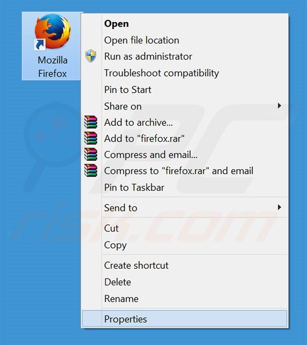 Removing websearchy.com from Mozilla Firefox shortcut target step 1