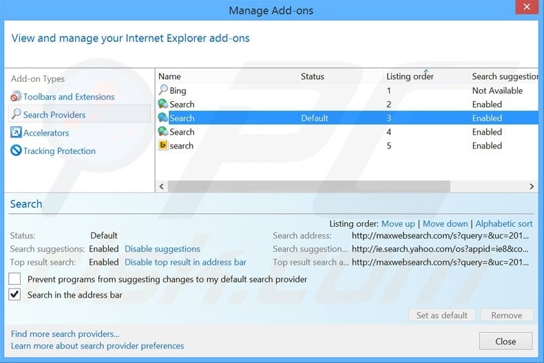 Removing websearchy.com from Internet Explorer default search engine