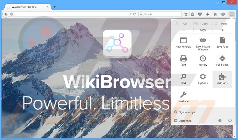 Removing WikiBrowser ads from Mozilla Firefox step 1