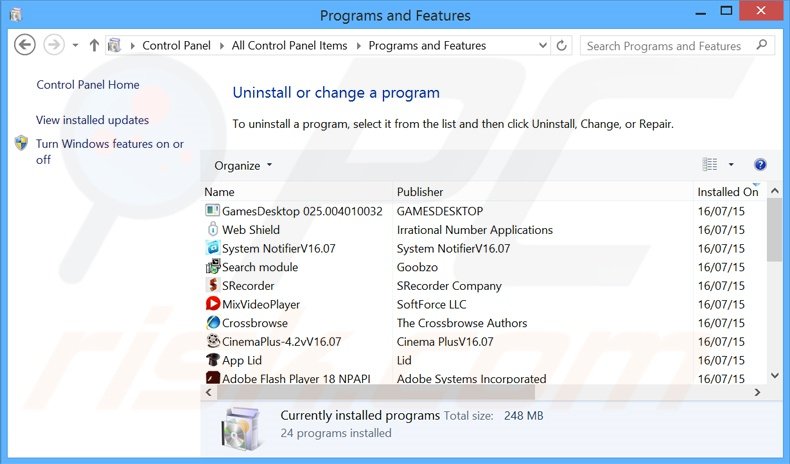 yourtv.link browser hijacker uninstall via Control Panel