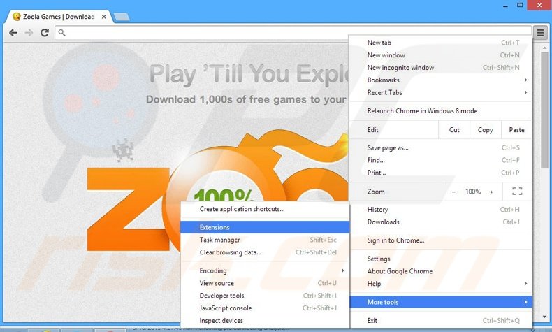 Removing Zoola Games ads from Google Chrome step 1
