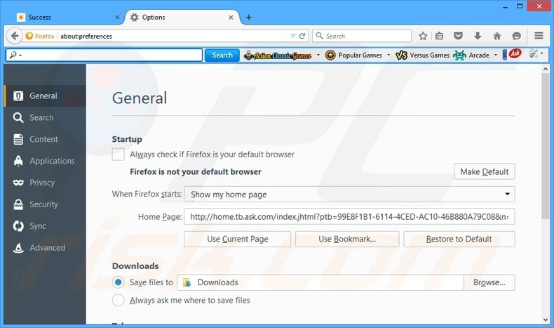 Removing Action Classic Games from Mozilla Firefox homepage