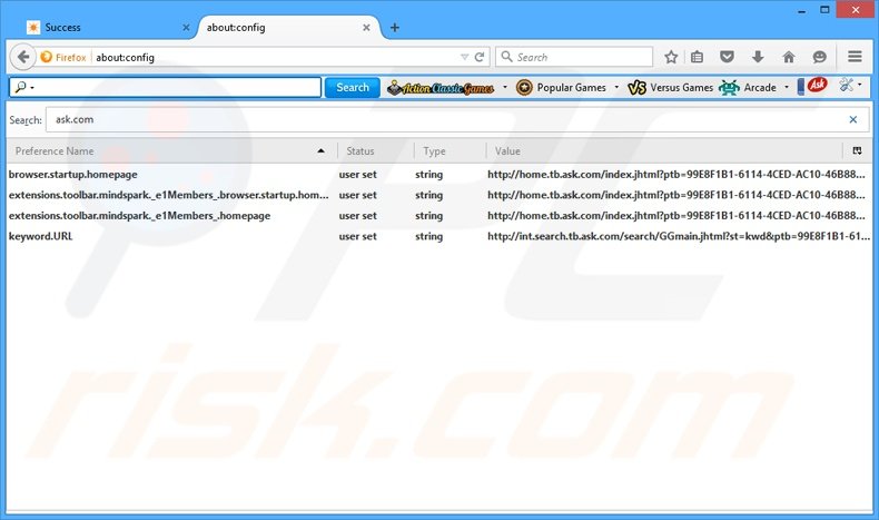 Removing Action Classic Games from Mozilla Firefox default search engine