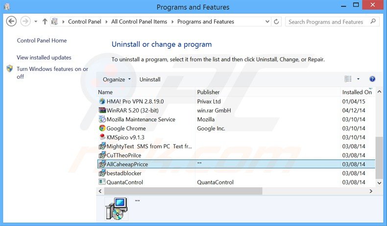 allcheapprice adware uninstall via Control Panel