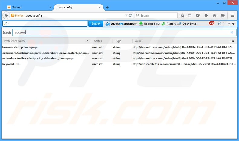 Removing AutoPCBackup from Mozilla Firefox default search engine