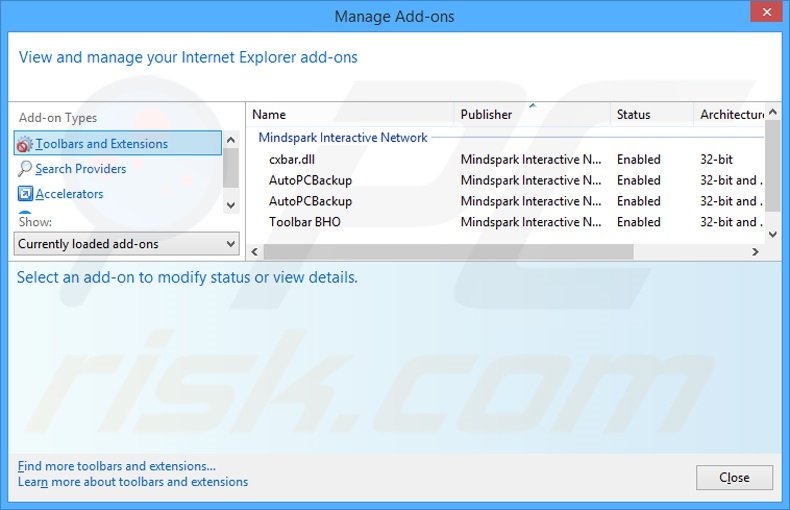 Removing AutoPCBackup related Internet Explorer extensions