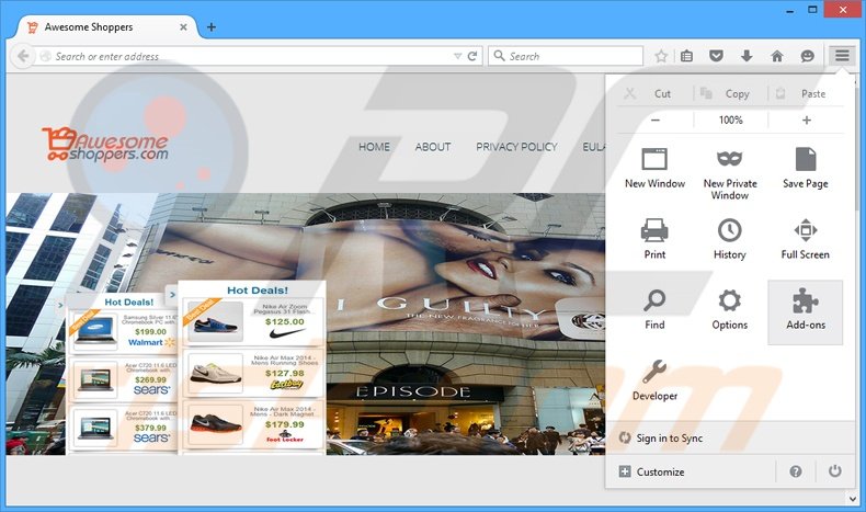 Removing Awesome Shopper ads from Mozilla Firefox step 1