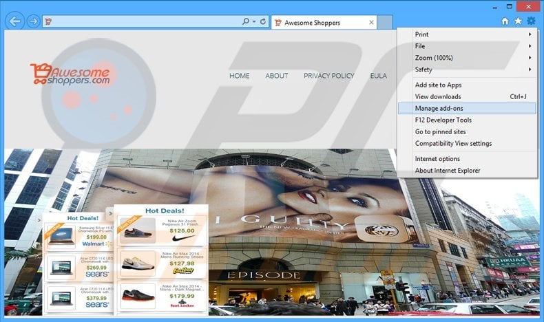 Removing Awesome Shopper ads from Internet Explorer step 1
