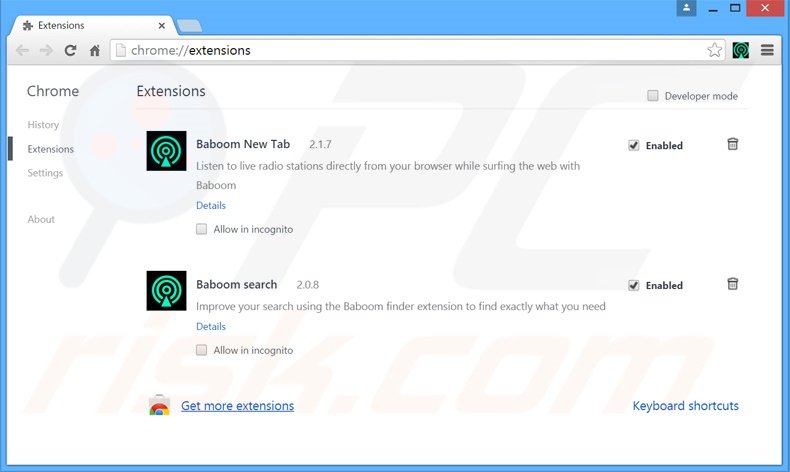 Removing baboom.audio related Google Chrome extensions