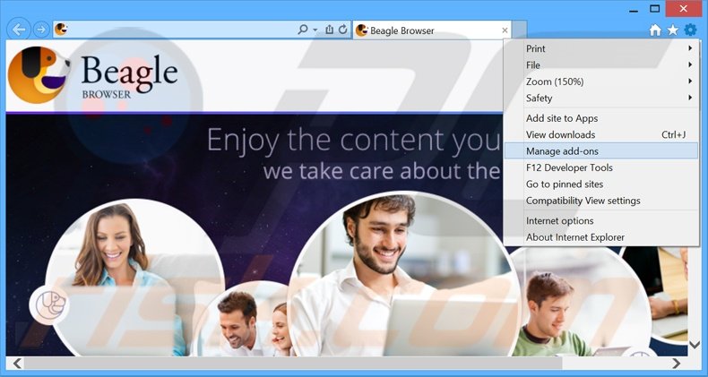 Removing BeagleBrowser ads from Internet Explorer step 1