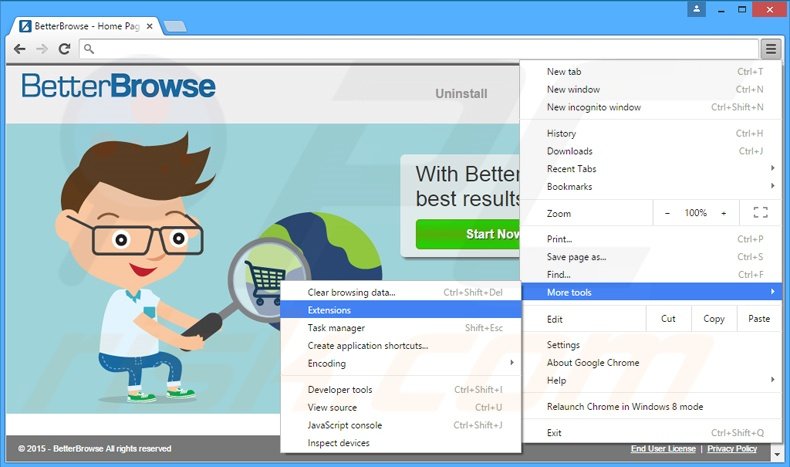 Removing BetterBrowse  ads from Google Chrome step 1