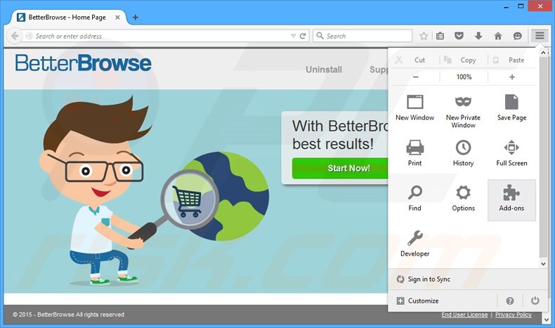 Removing BetterBrowse ads from Mozilla Firefox step 1