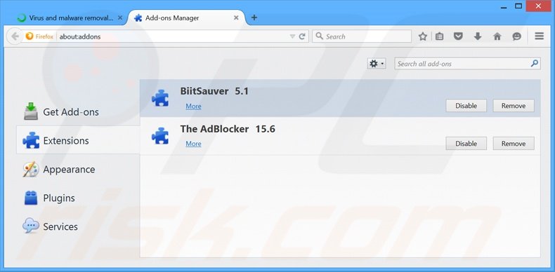 Removing BitSaver ads from Mozilla Firefox step 2