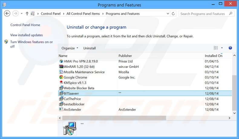 BitSaver adware uninstall via Control Panel