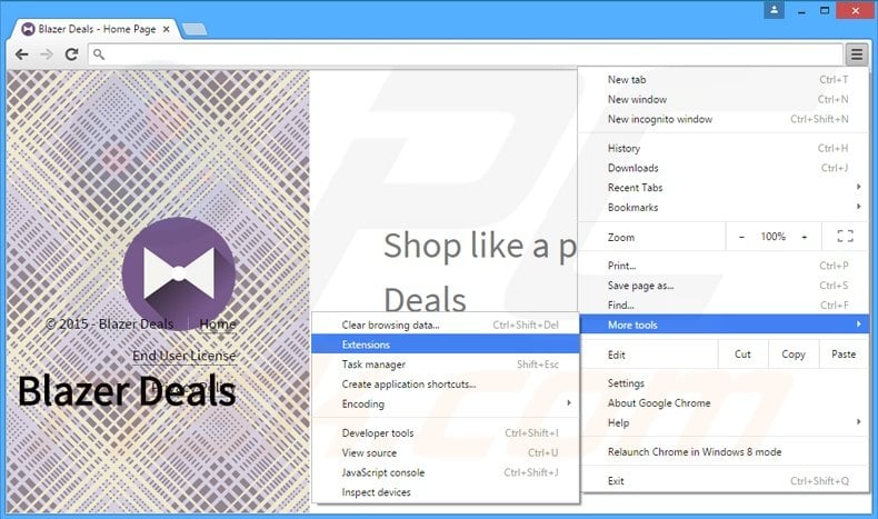 Removing Blazzer Deals  ads from Google Chrome step 1