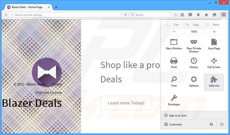 Removing Blazzer Deals ads from Mozilla Firefox step 1