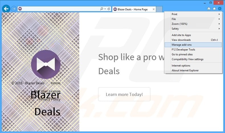 Removing Blazzer Deals ads from Internet Explorer step 1