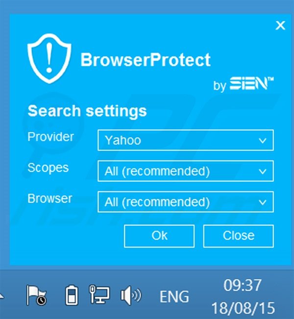 Deceptive BrowserProtect adware application