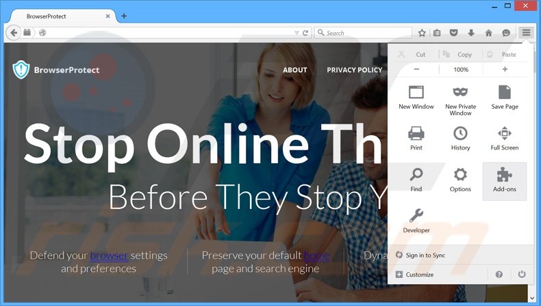 Removing BrowserProtect ads from Mozilla Firefox step 1